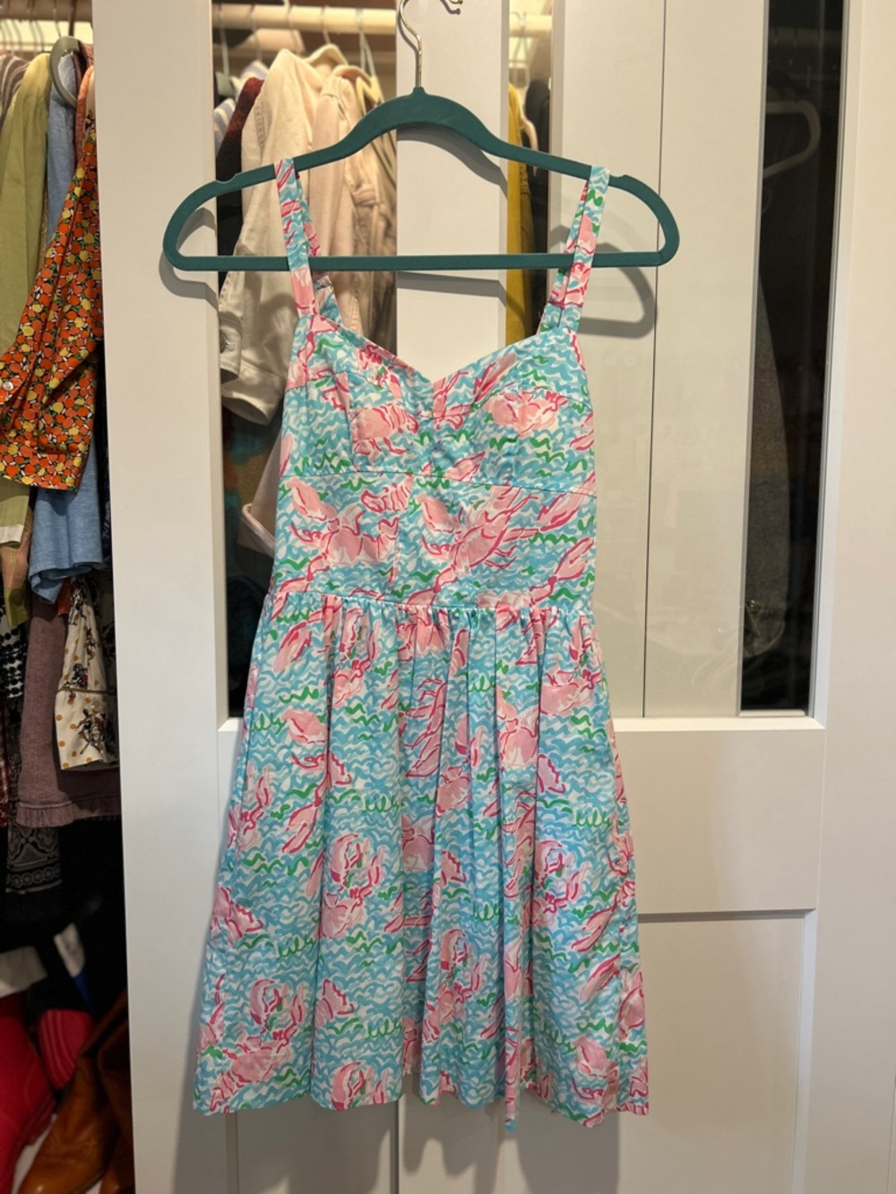 Women’s Pink & Aqua Lobster Print Dress